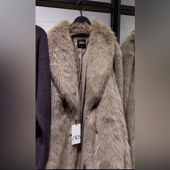 ZARA TAUPE GRAY LONG FAUX FUR COAT - Picture 16 of 16